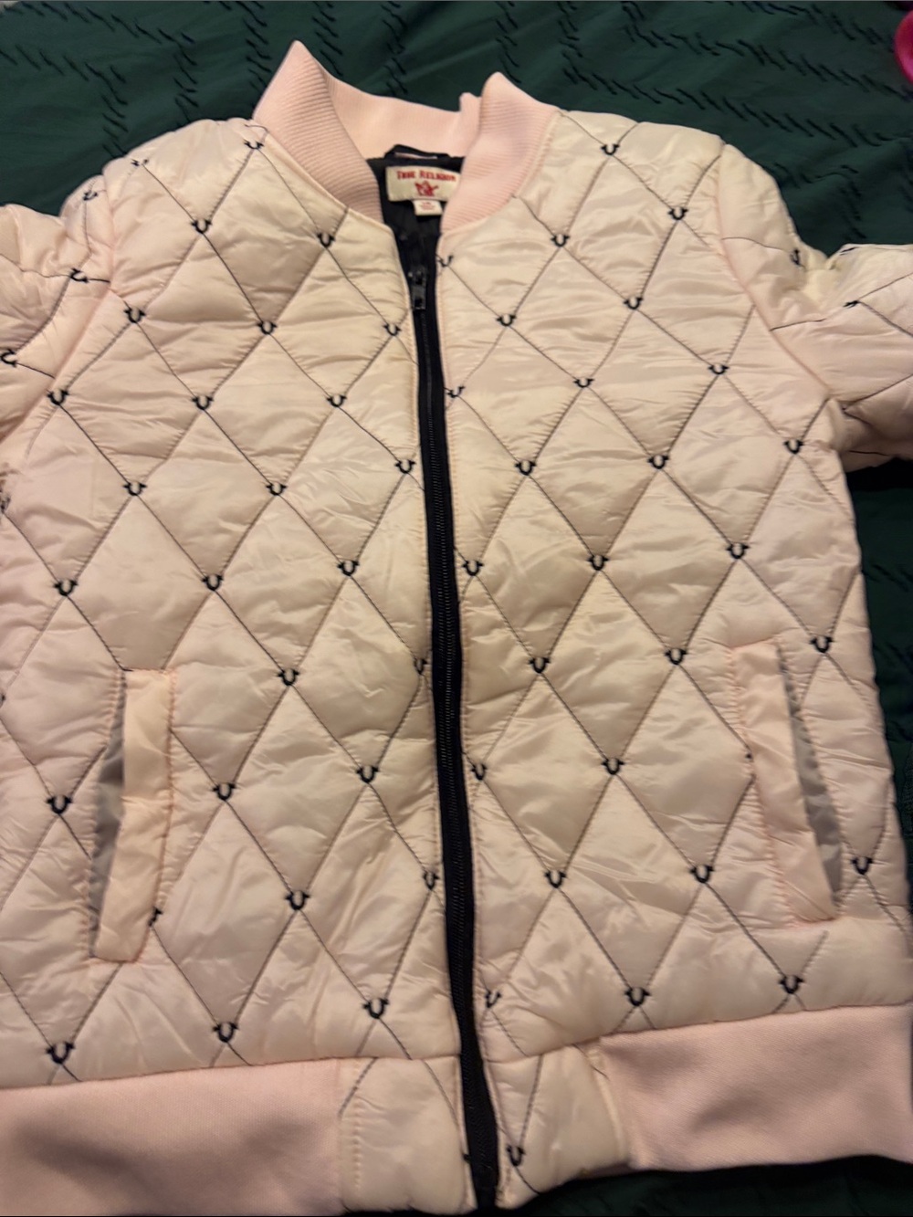True Religion Light Pink Quilted Bomber Jacket